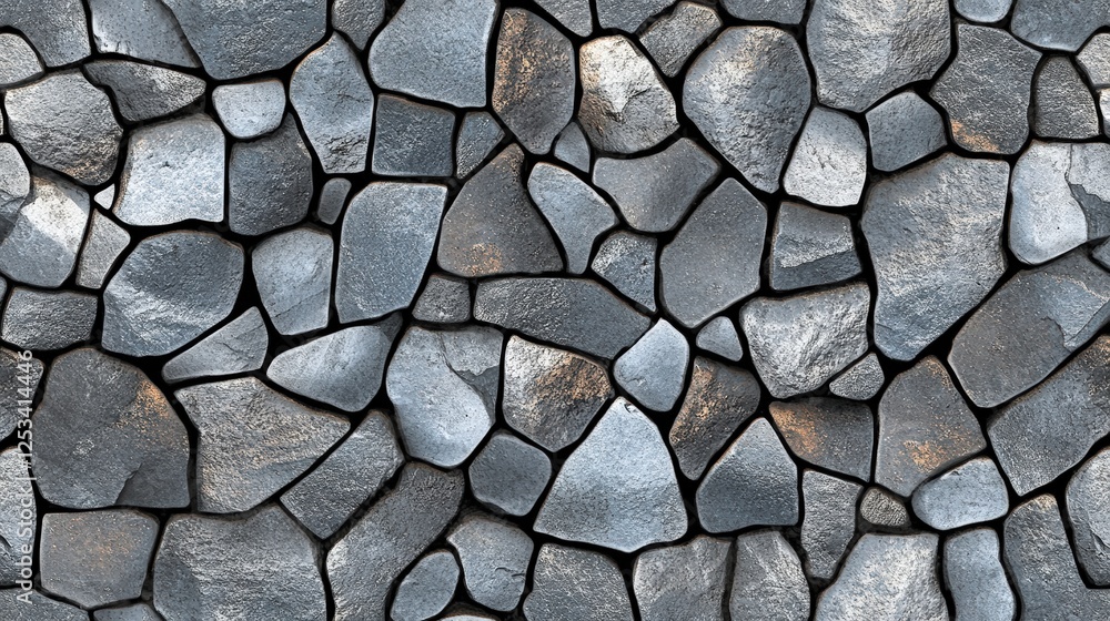 Aufkleber seamless gray cobblestone wall or road background texture. tileable grungy natural rock and stone sh
