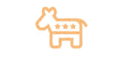 Icon democrat is made of yellow grains of sand. Some grains of sand fall down. Transparent background. Black