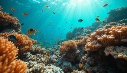 Vibrant coral reefs teeming with fish in the Red Sea