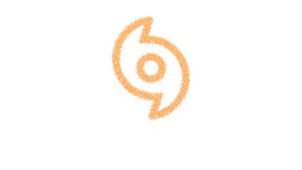Icon hurricane is made of yellow grains of sand. Some grains of sand fall down. Transparent background. Black