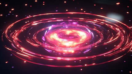 Abstract digital render of glowing circular vortex with light trail and sparkling particle effects