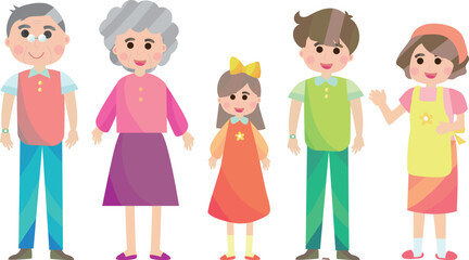 Ahappy family with children, mother, father,isolated on white background.