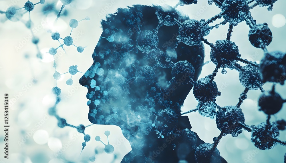 Poster silhouette of person with molecular structure and abstract background