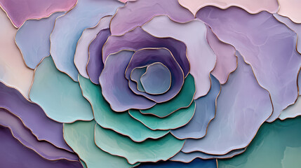 Fototapeta premium abstract painting of a layered flower in shades of pink, purple, blue, and green. 
