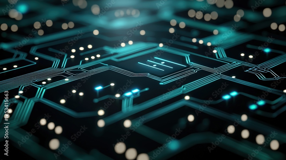 Poster glowing digital circuit board concept for cyber security and technology background in futuristic des