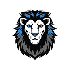 lion in black and white with blue eyes.eps