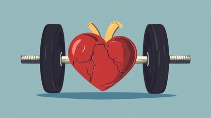 Heavy weights put strain on a heart, depicting emotional or physical challenges faced in life