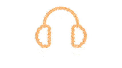 Icon ear muffs is made of yellow grains of sand. Some grains of sand fall down. Transparent background. Black