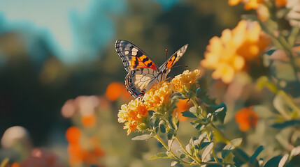Painted Lady Butterfly on Orange Flowers