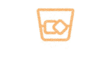 Icon glass whiskey rocks is made of yellow grains of sand. Some grains of sand fall down. Transparent background. Black