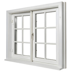Rustic weathered wooden window frame with panes isolated