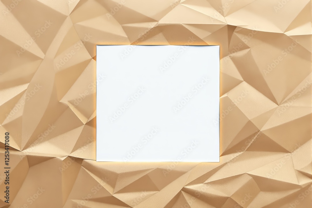 Poster geometric beige background with blank white square in the center.
