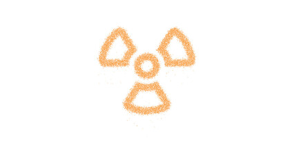 Icon radiation is made of yellow grains of sand. Some grains of sand fall down. Transparent background. Black