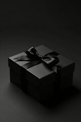 Obraz premium A Mysterious Black Gift Box with a Satin Ribbon Bow, a Symbol of Elegance and Intrigue