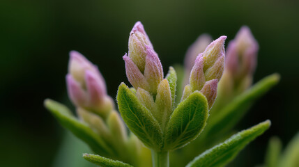 a close up of a cluster of small pink flower buds.