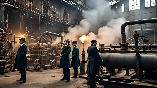 Workers in a factory during the industrial revolution.