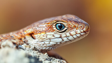 close-up portrait of a lizard with blue eyes.