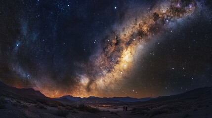 Milky Way Galaxy Over Desert Landscape at Night