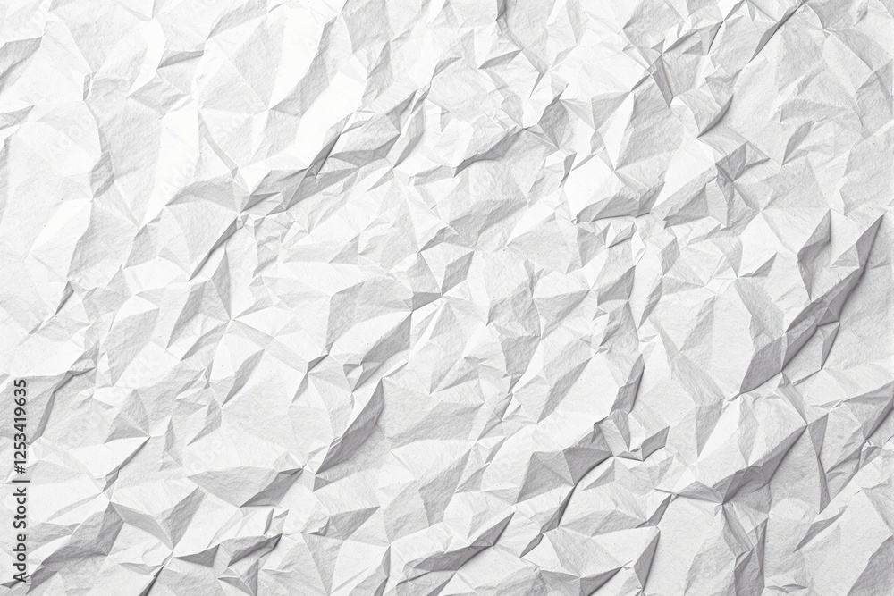 Poster Crumpled white paper texture background with geometric light and shadow patterns.