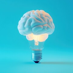 Glowing brain-shaped lightbulb, idea concept