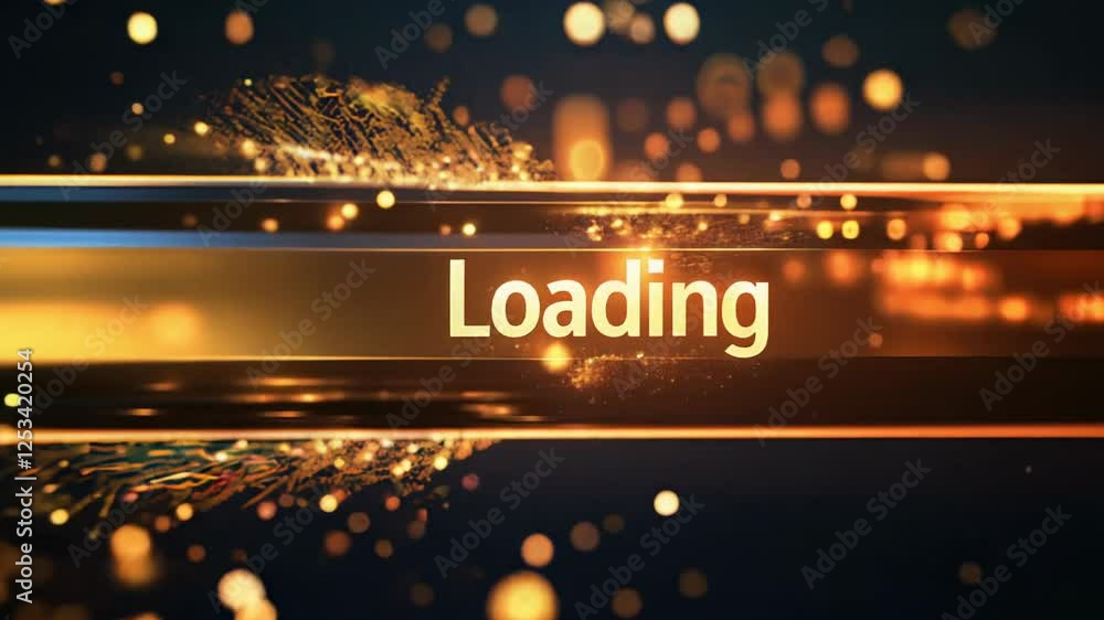 Poster a vibrant and eyecatching loading graphic showcasing sparkling particles, along with brilliantly glo