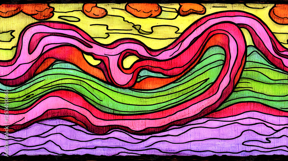 Poster vibrant abstract waves artistic interpretation colorful landscape creative environment dynamic viewp