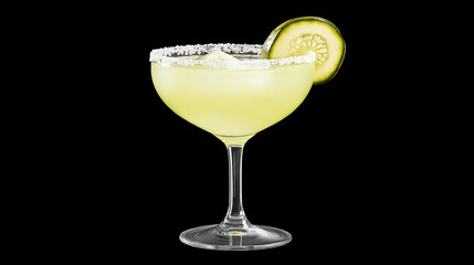 A bold and trendy pickle margarita served in a chilled glass with a salted rim, featuring a tangy pickle garnish and refreshing flavors.