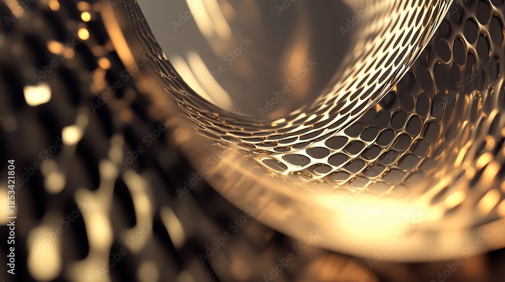 Poster abstract gold metallic honeycomb structure with light and shadow play 3d render