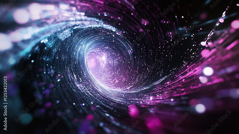 Poster abstract swirling tunnel of light with blue and pink bokeh creating an effect