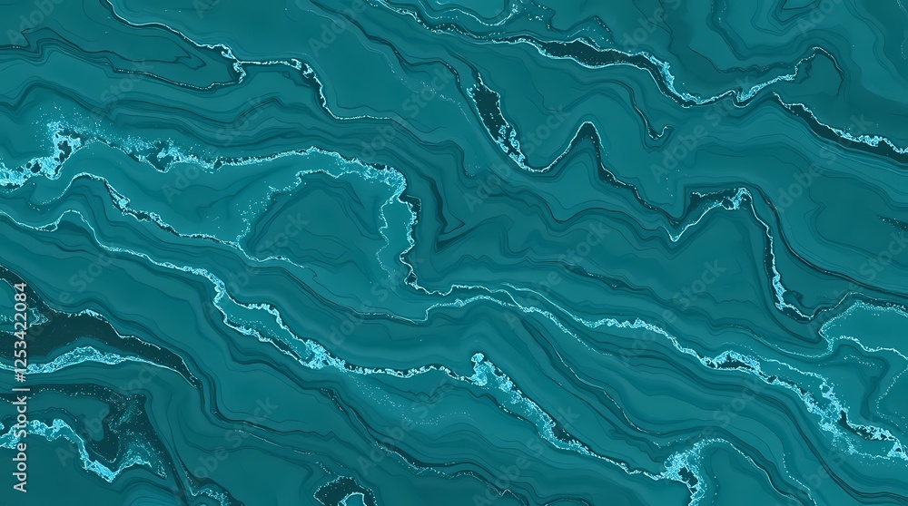 Poster textured abstract design featuring teal and aqua patterns in dynamic flowing shapes. generative ai