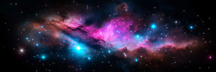 Fototapeta premium stunning panoramic view of deep space nebula filled with vibrant colors and sparkling stars, showcasing beauty and mystery of universe