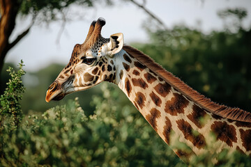 Obraz premium Giraffe is standing in a field of green grass. The giraffe is tall and has a long neck