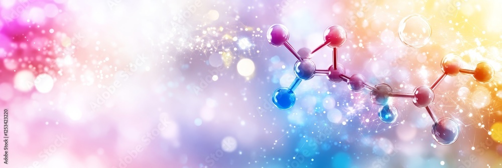 Poster abstract science background, molecular structure with pastel colors and bokeh effects.