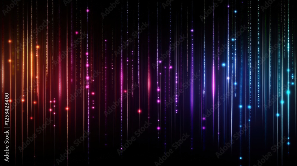 Poster abstract neon background with glowing binary code, vibrant patterns and illuminated lines for modern