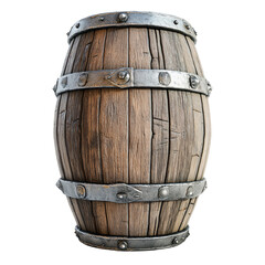 Fototapeta premium a wooden barrel with metal straps on a white background