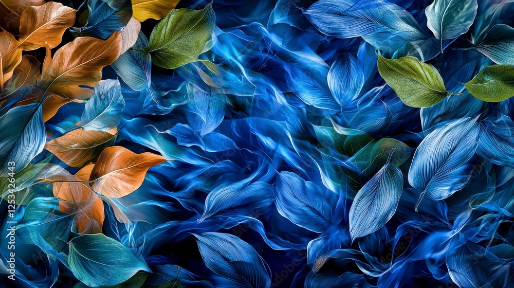 Aufkleber gentle breeze movement of colorful leaves nature scene digital art tranquil environment close-up vie
