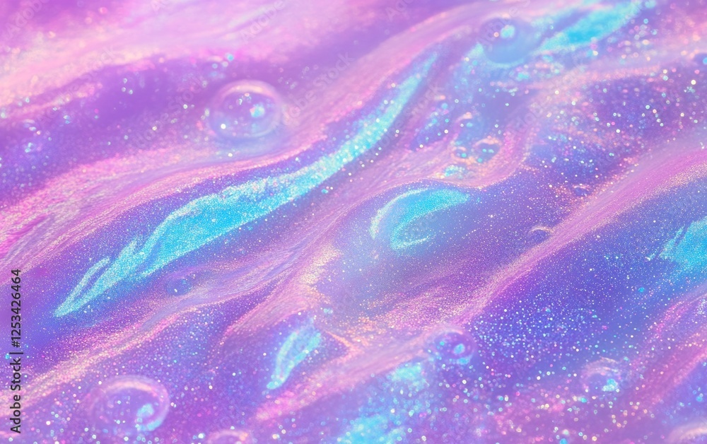 Poster fantasy inspired fluid texture with shimmering iridescent details and a soft pastel abstract backgro