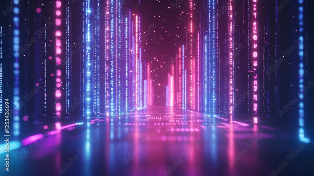 Poster wireless data transmission, high speed internet. information flow in abstract cyberspace. neural net