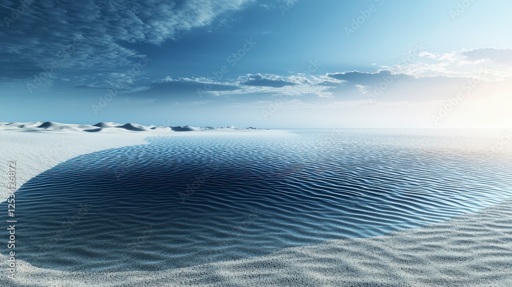 Aufkleber Serene desert dunes with reflections vast sandscape digital art calm environment aerial view tranquility concept