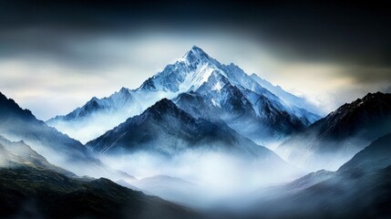 Majestic mountain peaks rise above misty valleys nature landscape photography tranquil environment dramatic viewpoint