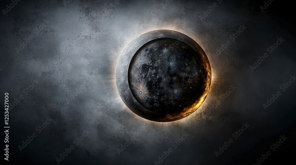 Poster Abstract minimalist artwork digital creation of a solar eclipse in a dark cosmic environment and artistic viewpoint