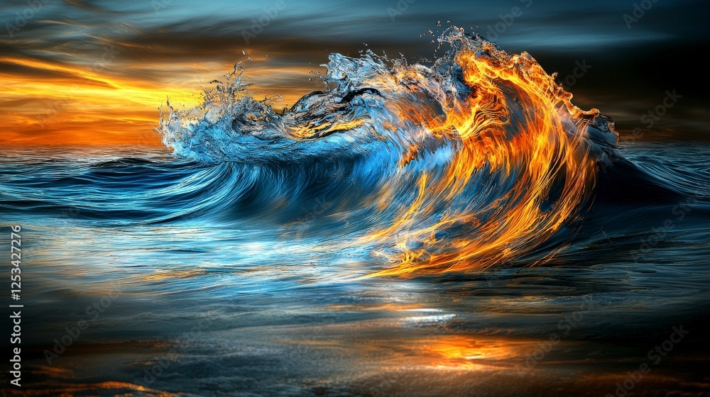 Aufkleber dynamic ocean waves at sunset coastal view abstract art serene environment artistic perspective natu