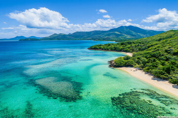 Fototapeta premium Aerial View of Tropical Beach and Crystal Clear Water