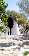 Couple wedding ceremony aisle outdoor