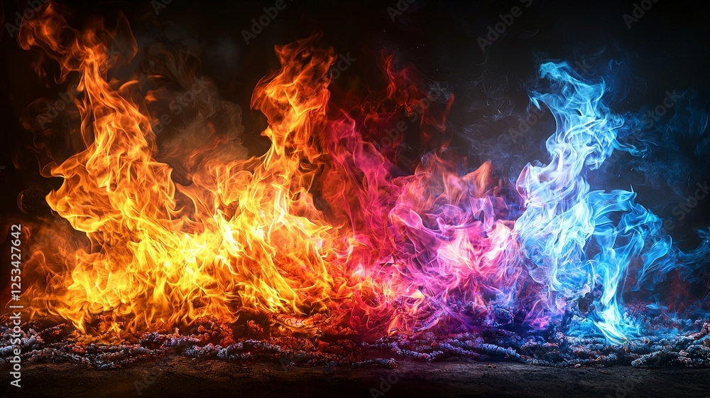 Aufkleber flames of color spreading across dark background abstract art digital illustration vibrant environme