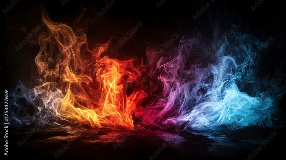 Aufkleber Dynamic flames of color spreading in dark background abstract art digital illustration vibrant colors artistic viewpoint
