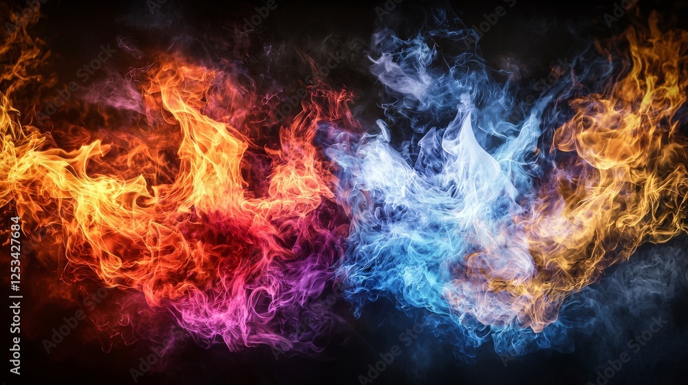 Aufkleber vibrant flames of color dancing in darkness abstract art digital creation intense atmosphere close-u