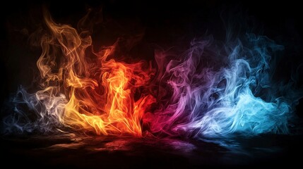 Fototapeta premium Dynamic flames of color spreading in dark background abstract art digital illustration vibrant colors artistic viewpoint