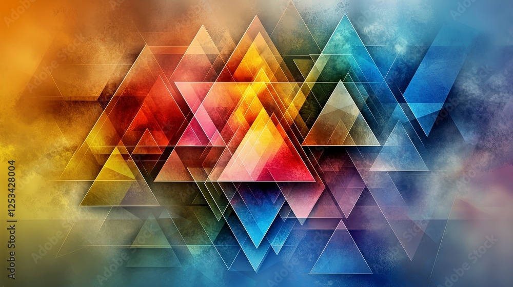 Poster Layered geometric triangles creating vibrant patterns abstract digital art colorful background modern design