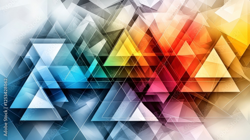 Poster layered geometric triangles in vibrant colors abstract art digital design contemporary setting aeria